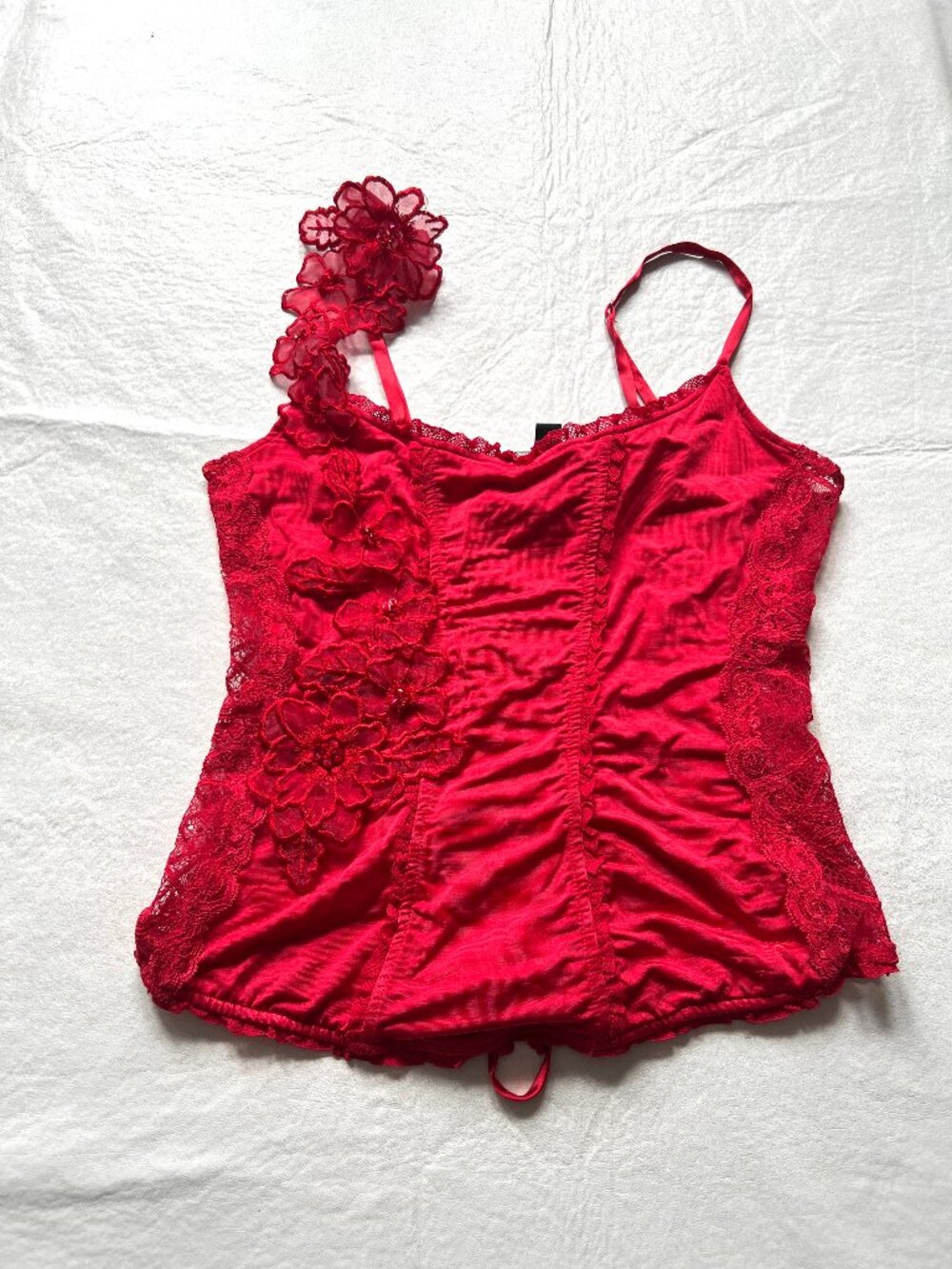 y2k Bebe tank top corset style Medium red lace floral appliqué lingerie camisole
